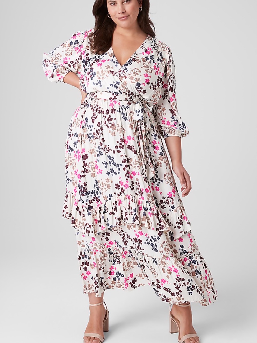 Lane Bryant 3/4 Sleeve Flounce-Hem Midi Dress size 20 d1